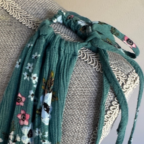 Aeropostale Green Floral Tie-Shoulder Sundress - Teal Floral Dress Size-Small - Picture 11 of 16